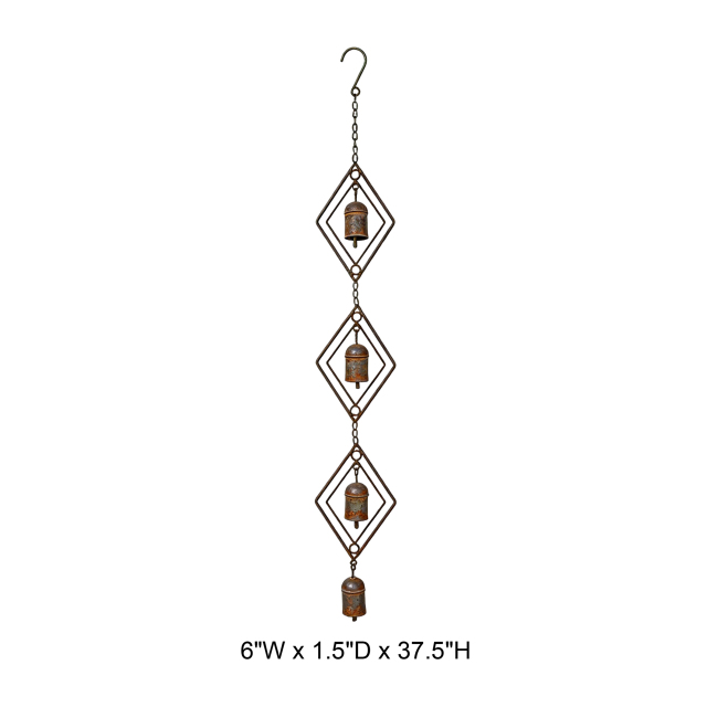Rustic Corten-Style Diamond Frame Hanging Bell Wind Chime