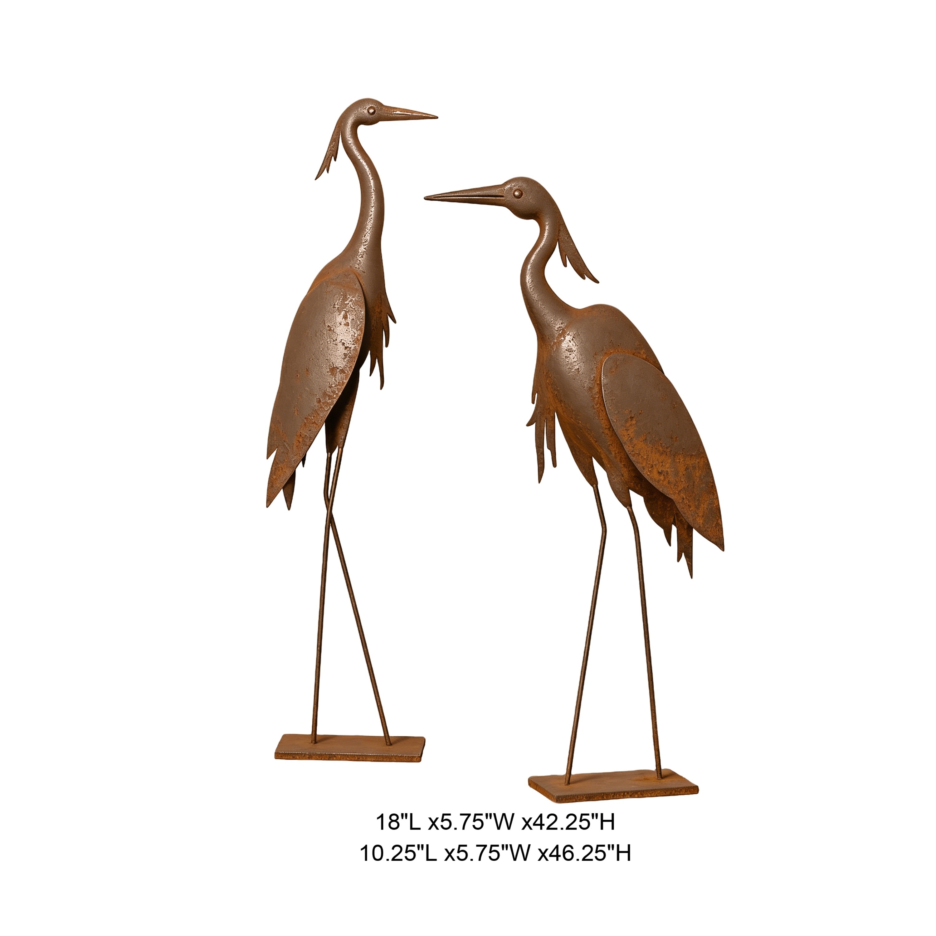 Rustic Corten-Style Metal Crane Statue