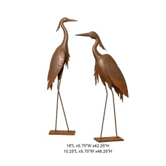 Rustic Corten-Style Metal Crane Statue