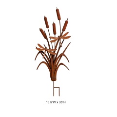 Rustic Corten-Style Cattail & Dragonfly Garden Stake