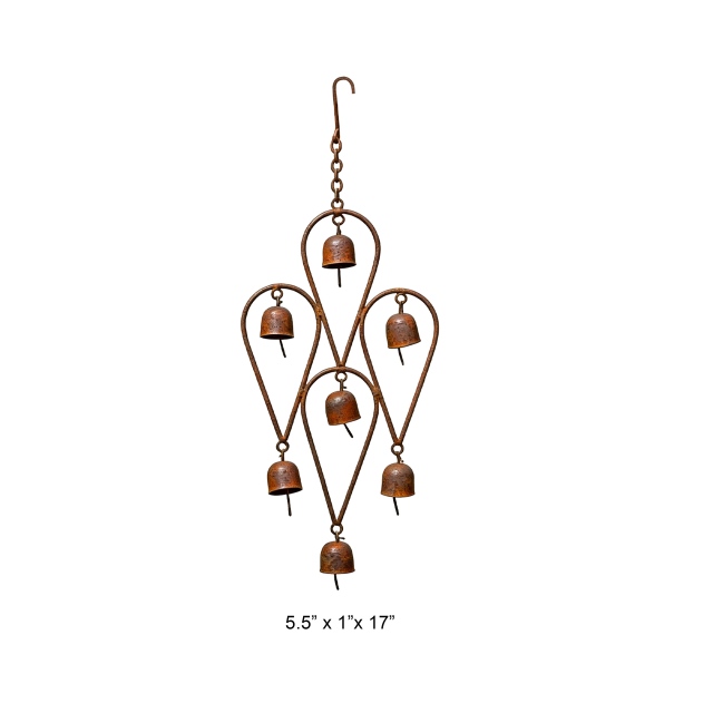 Rustic Corten-Style Teardrop Frame Hanging Bell Wind Chime