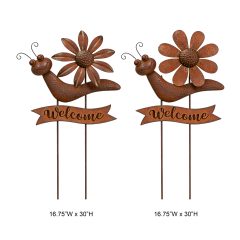 Rustic Corten-Style Snail & Flower Welcome Garden Stake