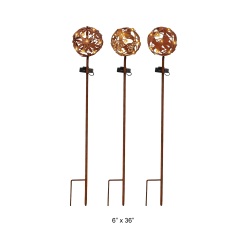 Rustic Corten-Style Solar Light Ball Garden Stake