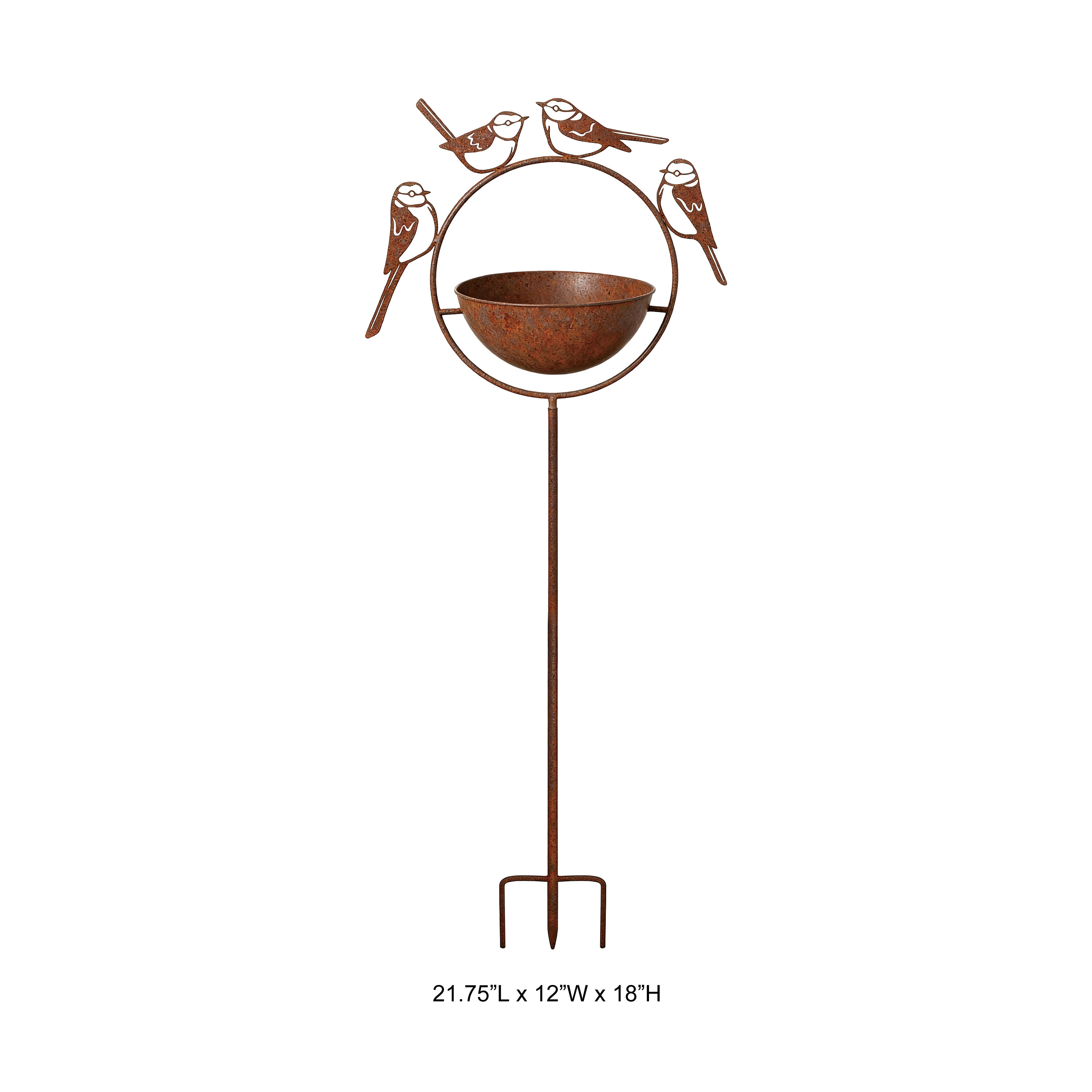 Bird Silhouette Metal Bird Bath Stake - Heavy Duty Rusted Iron Garden Feeder for Wholesale and Landscape Projects