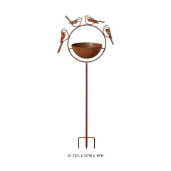 Bird Silhouette Metal Bird Bath Stake - Heavy Duty Rusted Iron Garden Feeder for Wholesale and Landscape Projects