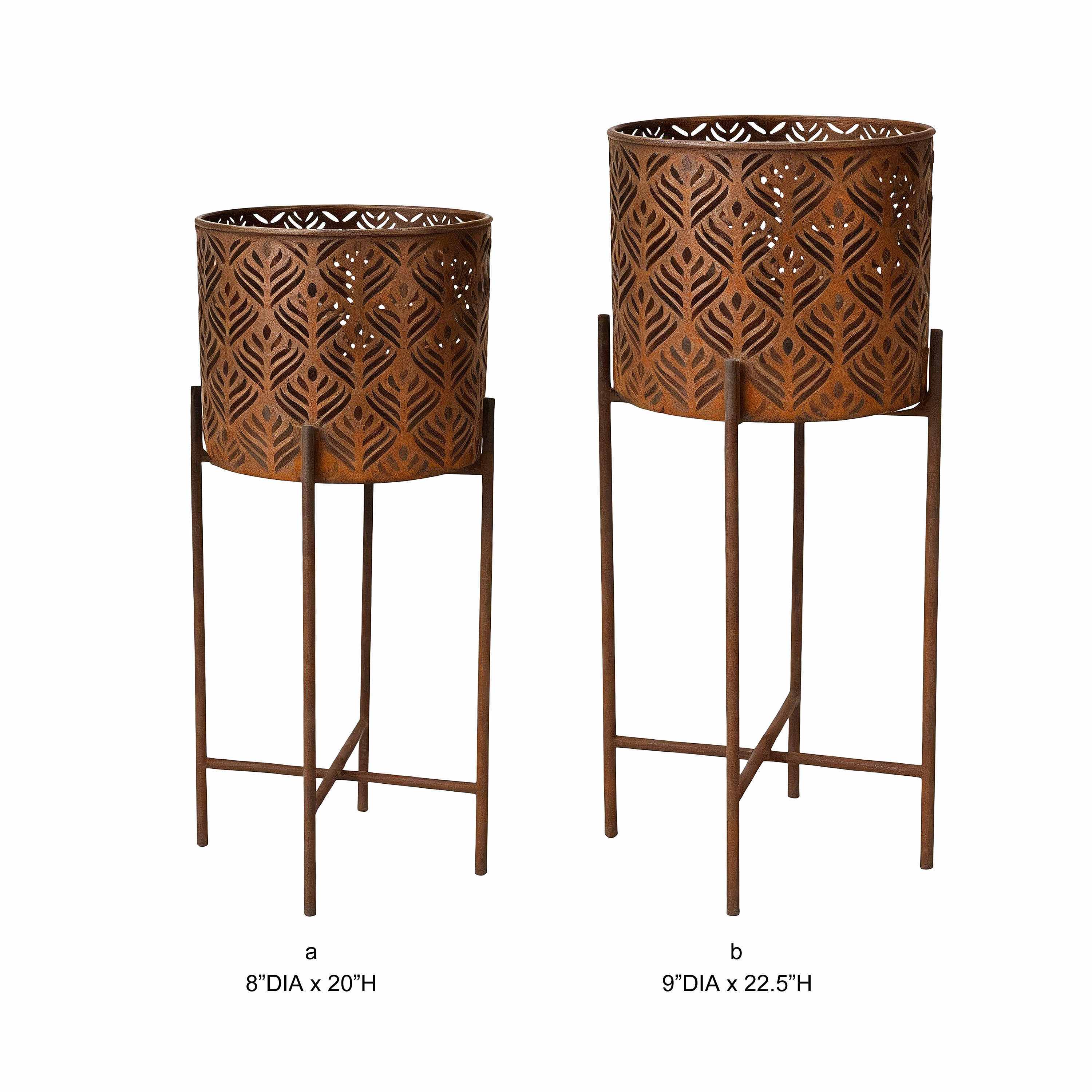 Leaf Pattern Metal Plant Stands - Heavy Duty Rusted Iron Planter Rack for Wholesale and Home Decor