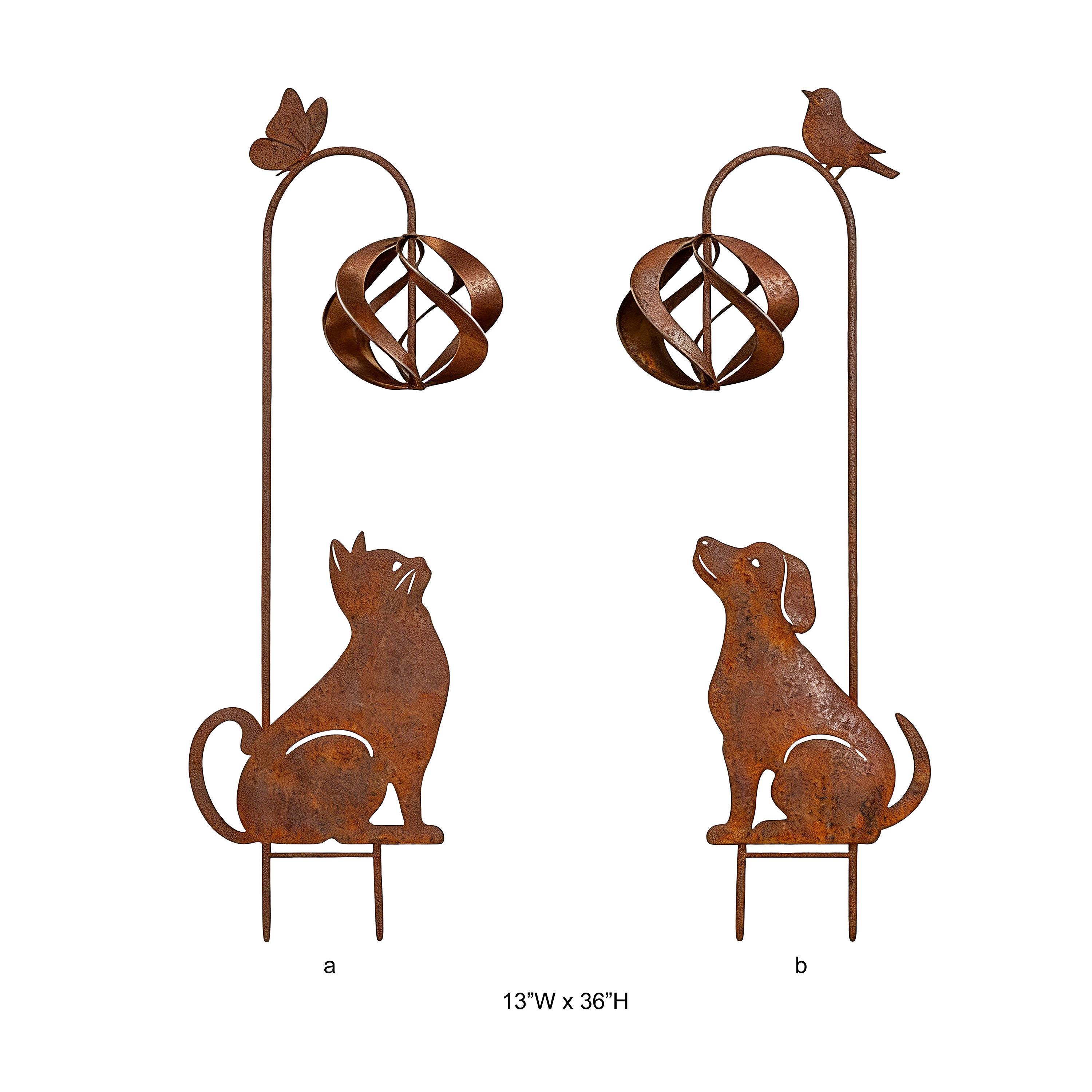 Rustic Cat & Dog Spinner Garden Stake - Tri Blossomy