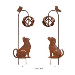 Rustic Cat & Dog Spinner Garden Stake - Tri Blossomy