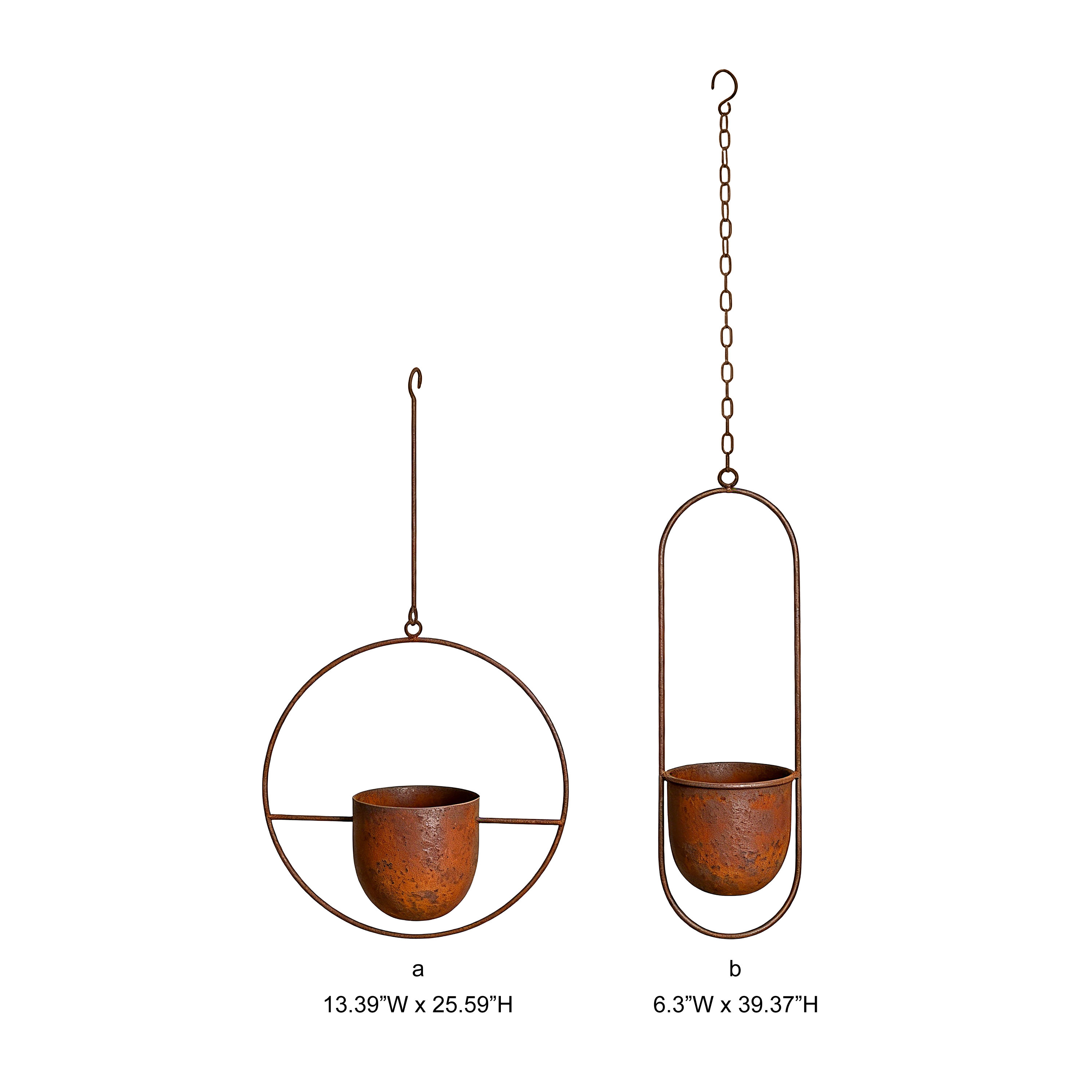 Tri Blossomy Rusted Metal Hanging Planter Set - Indoor Outdoor Hanging Flower Pots