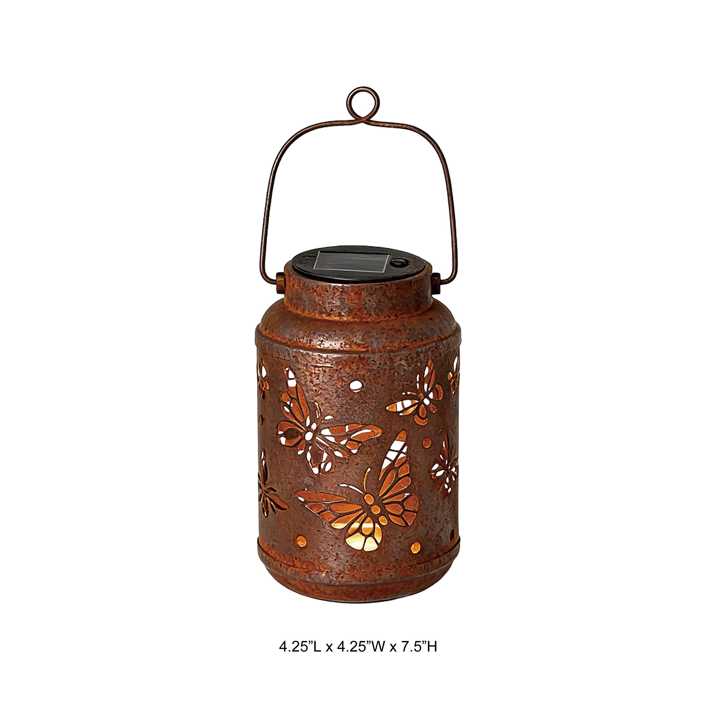 Rustic Corten-Style Butterfly Cutout Solar Lantern