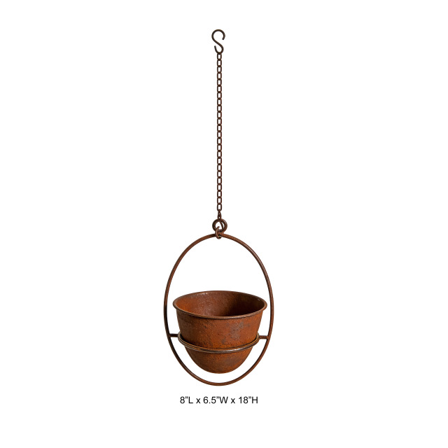 Rustic Tri Blossomy Rustic Metal Hanging Planter Bowl - Oval Frame
