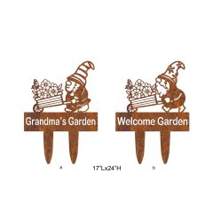 Rustic Corten Style Gnome Garden Stake Sign