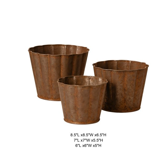 Rustic Aged Metal Fluted Planter Pot - Tri Blossomy