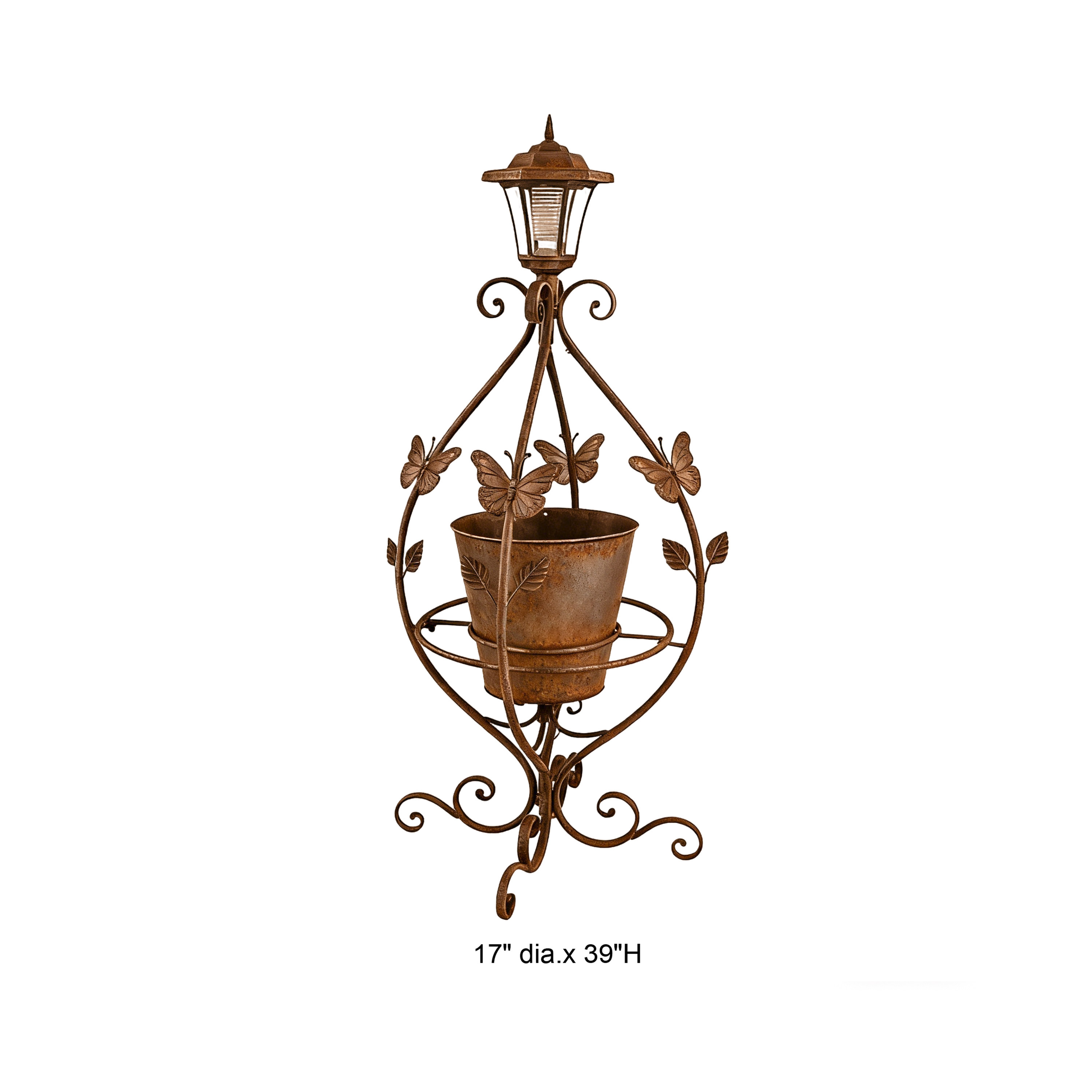 Rustic Butterfly Solar Lantern Plant Stand