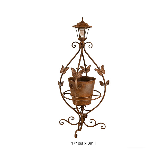 Rustic Butterfly Solar Lantern Plant Stand