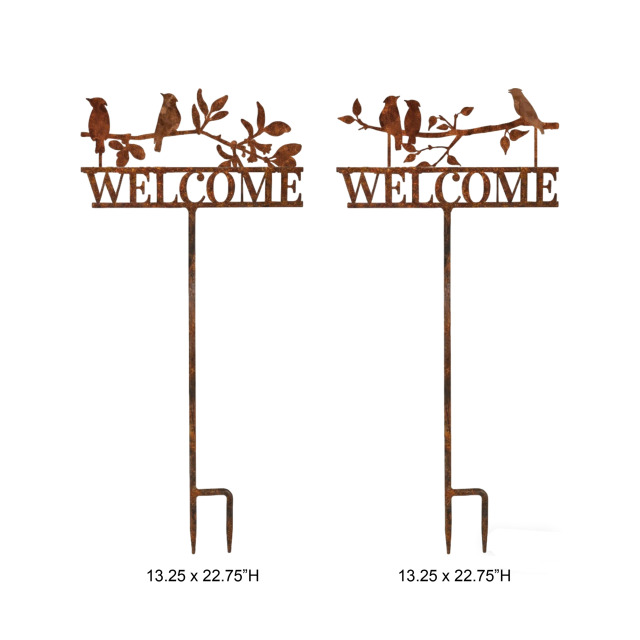 Rustic Bird Welcome Garden Stake