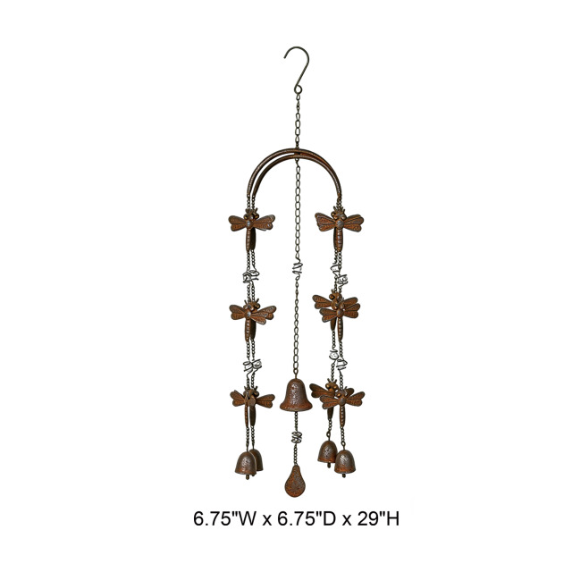 Rustic Dragonfly & Bell Metal Wind Chime - Tri Blossomy