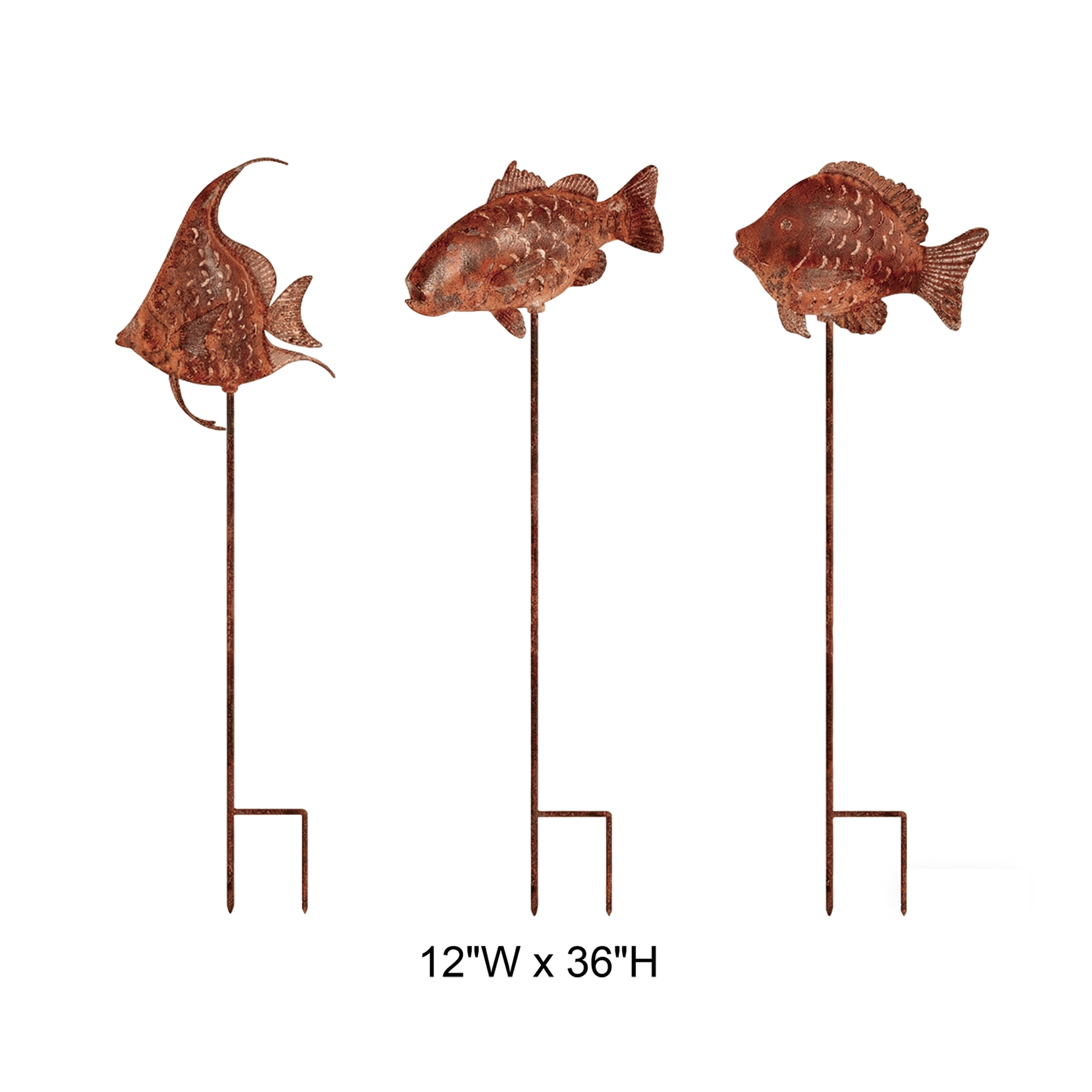Rustic Corten-Style Metal Fish Garden Stake - Tri Blossomy