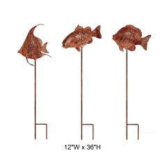Rustic Corten-Style Metal Fish Garden Stake - Tri Blossomy