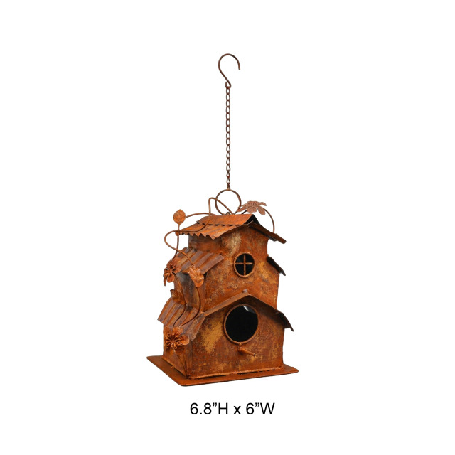 Rustic Metal Hanging Birdhouse for Garden Decor - Tri Blossomy