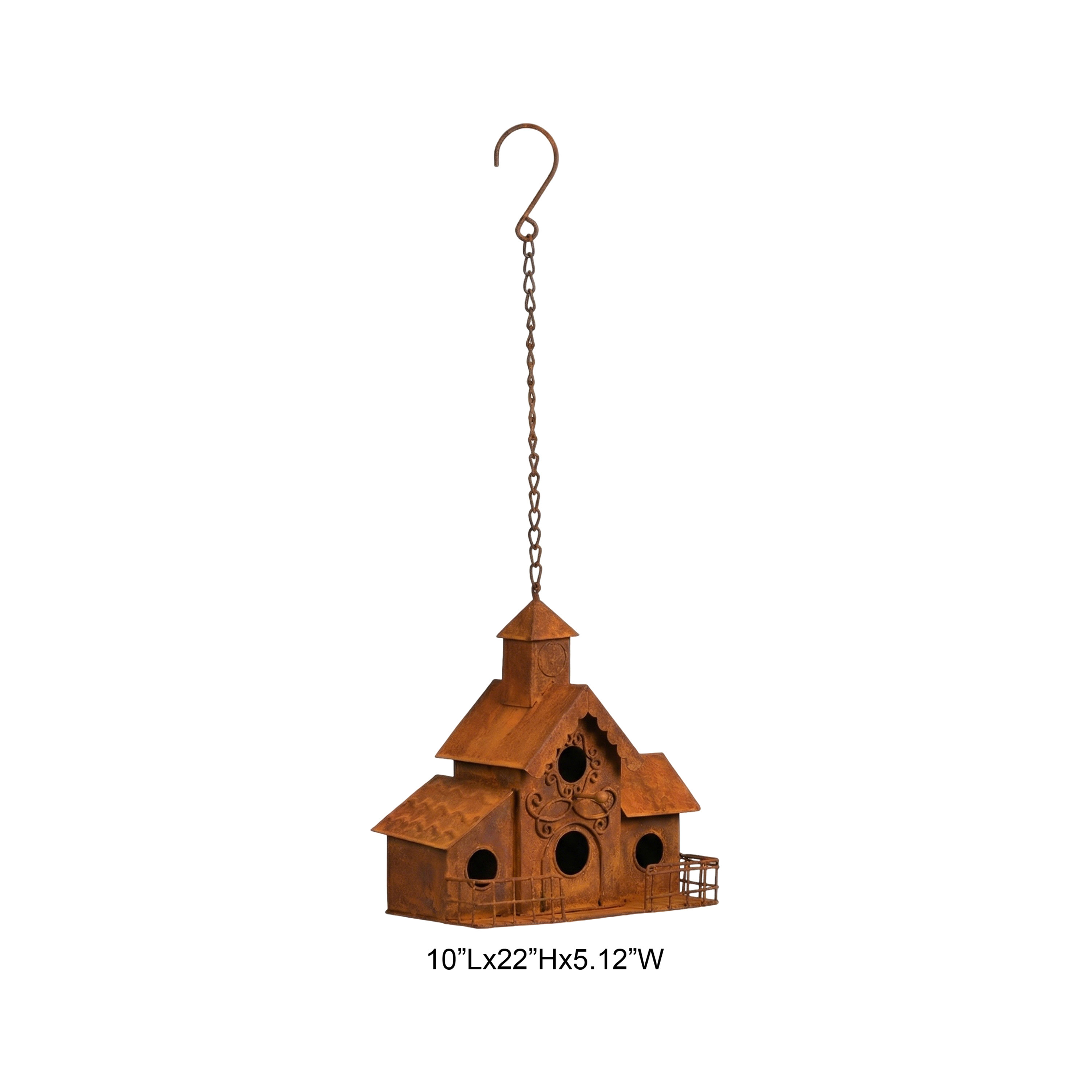 Rustic Church-Style Metal Hanging Birdhouse - Tri Blossomy
