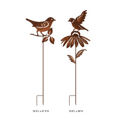 Rustic Metal Bird Flower Garden Stake