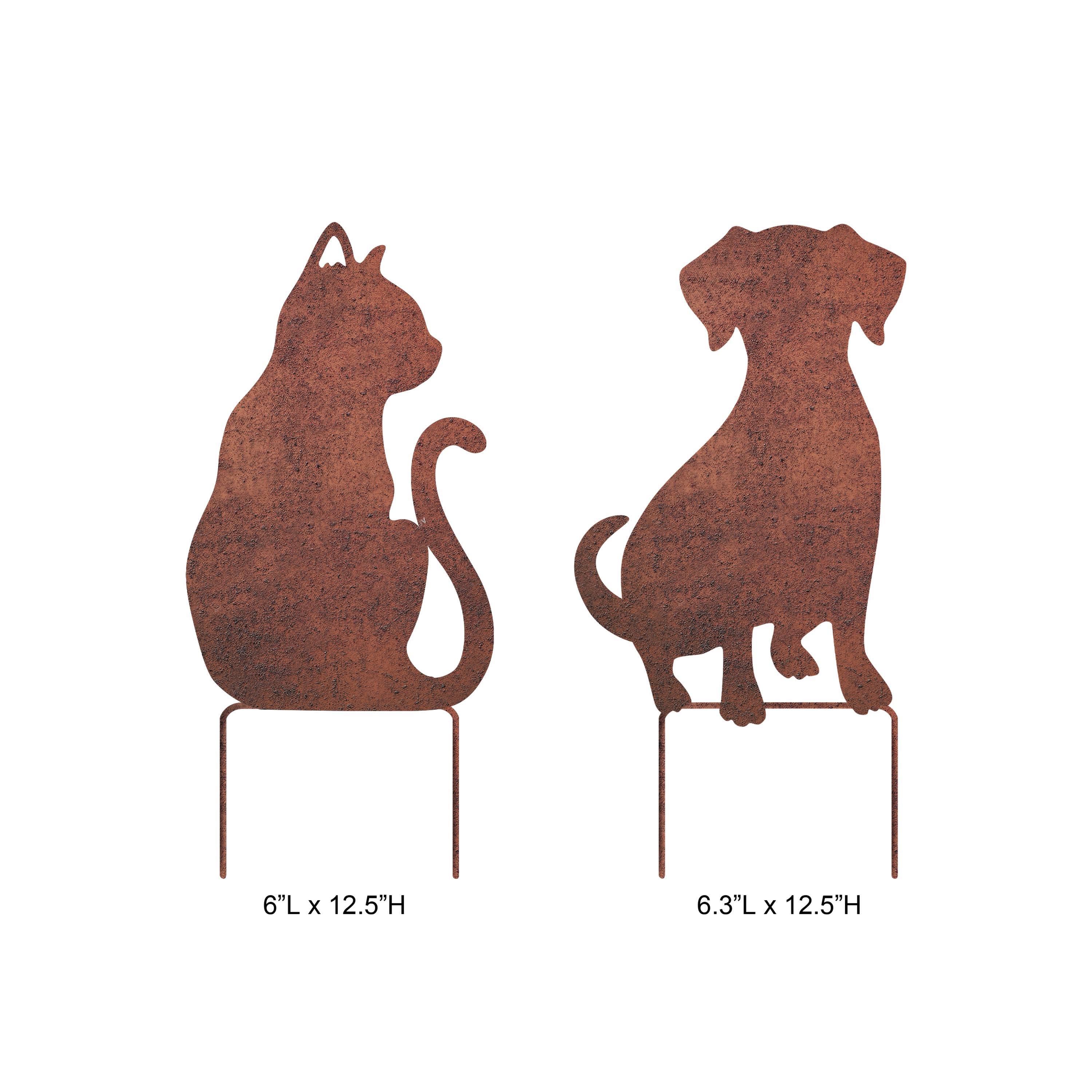 Rustic Metal Cat & Dog Silhouette Garden Stake