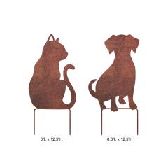 Rustic Metal Cat & Dog Silhouette Garden Stake