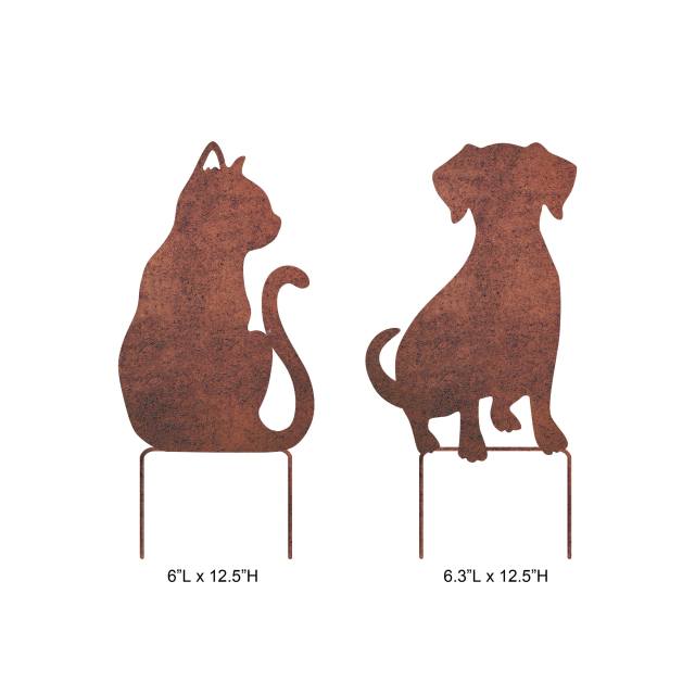 Rustic Metal Cat & Dog Silhouette Garden Stake