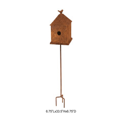 Rustic Metal Birdhouse Garden Stake