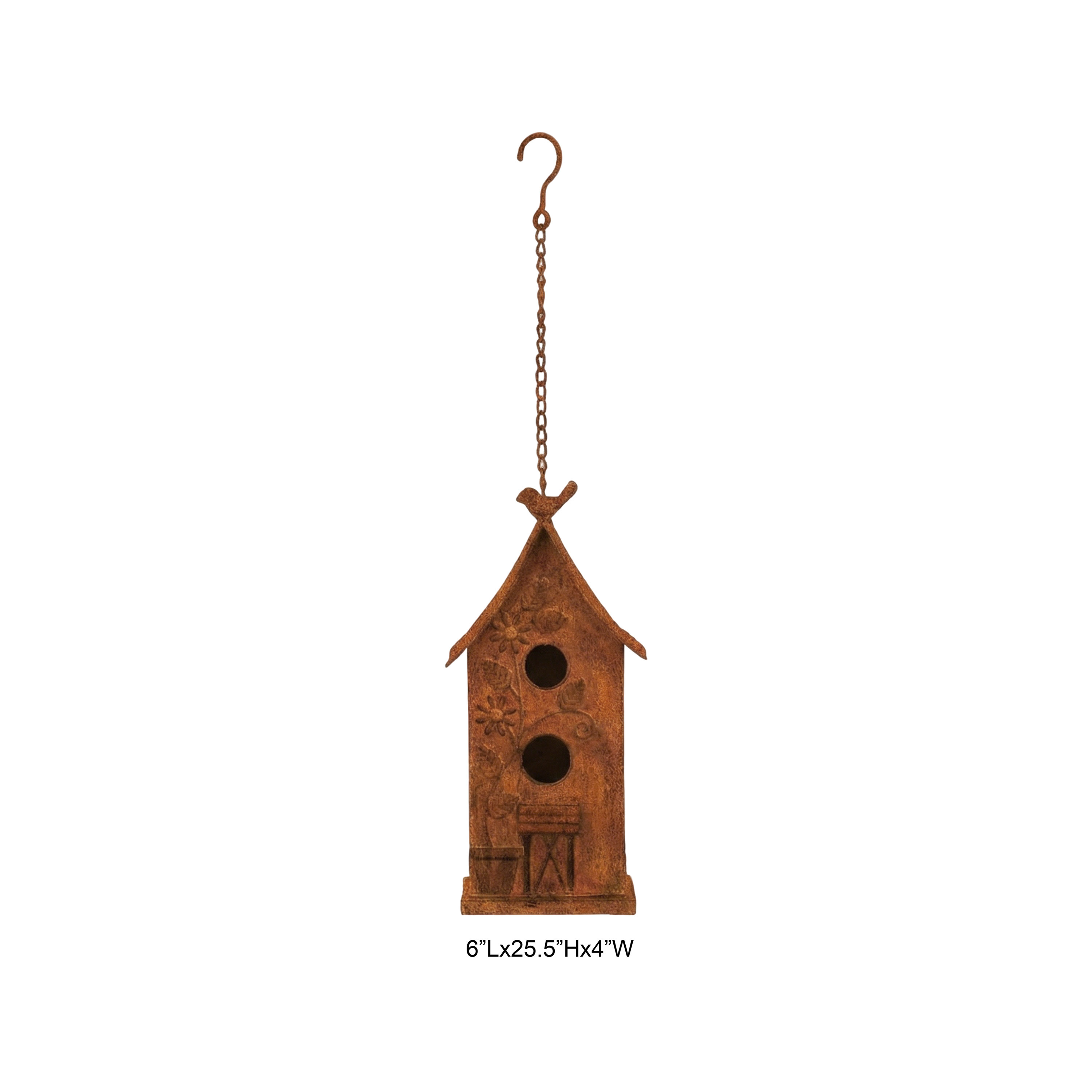 Rustic Floral Embossed Hanging Metal Birdhouse