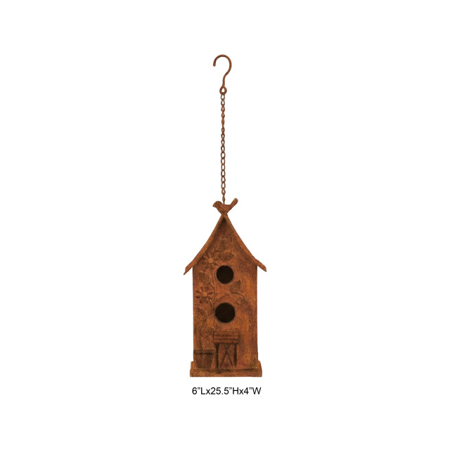 Rustic Floral Embossed Hanging Metal Birdhouse