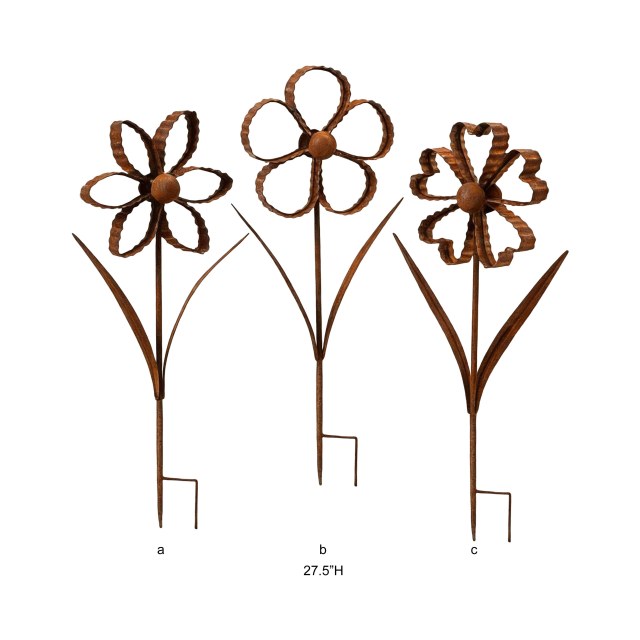 Rustic Ruffled Metal Flower Garden Stake