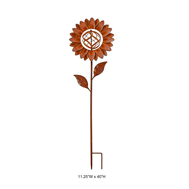 Rustic Sunflower Rotating Wind Spinner Garden Stake