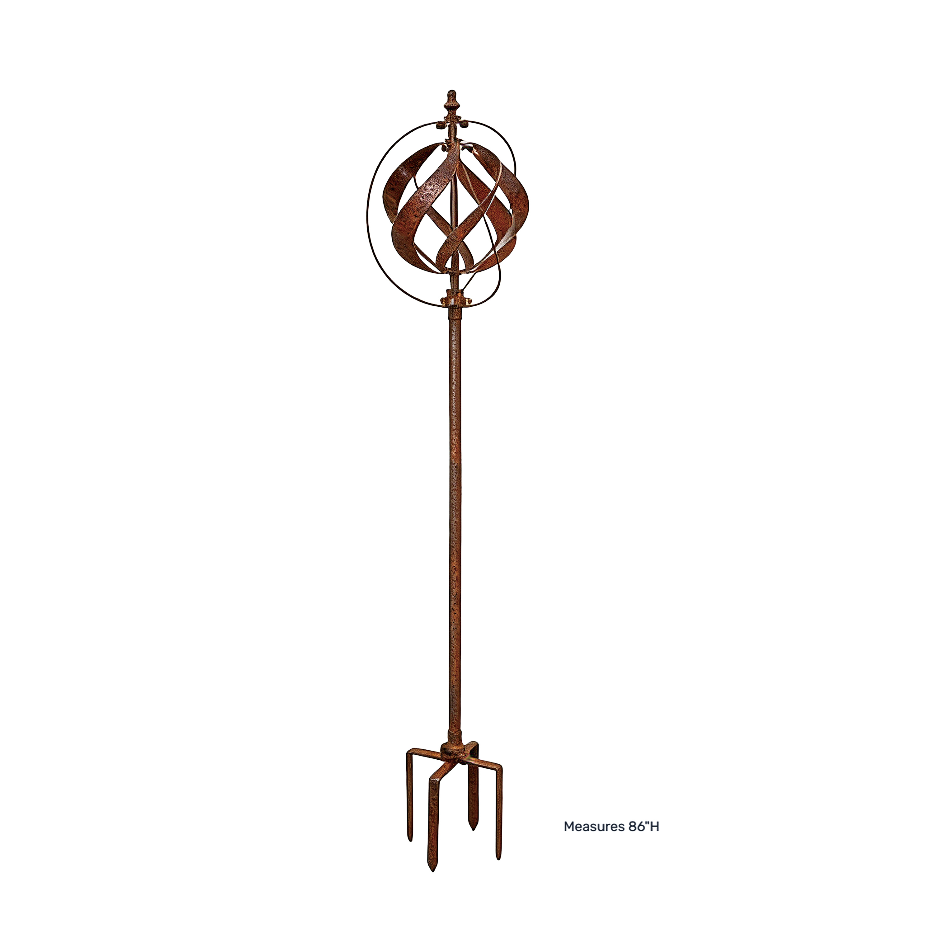 Rustic Twisted Sphere Kinetic Wind Spinner Stake