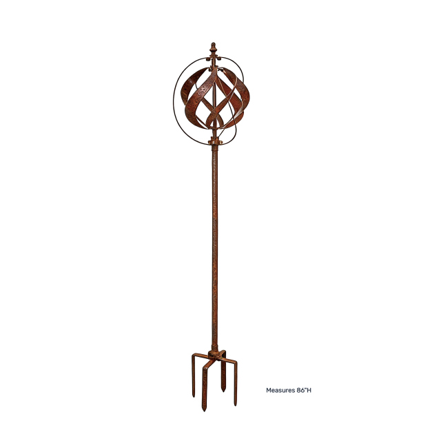 Rustic Twisted Sphere Kinetic Wind Spinner Stake