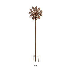Rustic Openwork Lotus Wind Spinner Yard Stake for Garden Decor