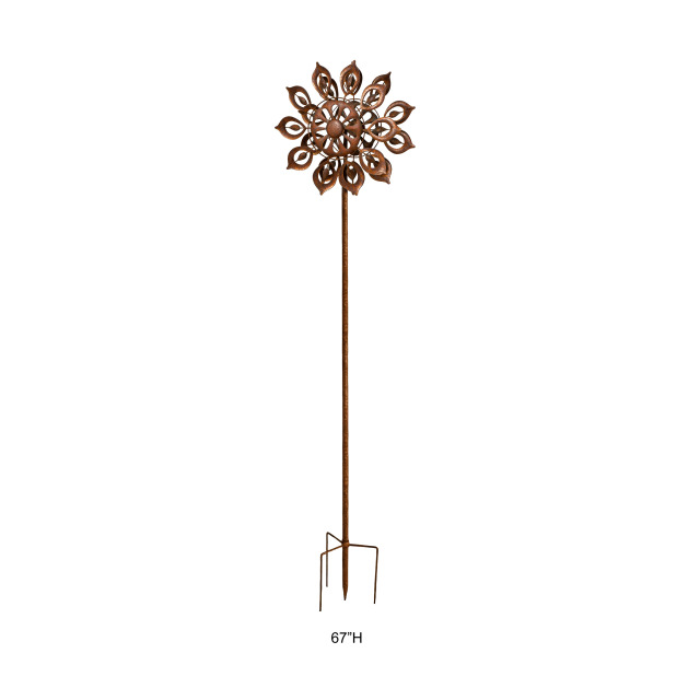 Rustic Openwork Lotus Wind Spinner Yard Stake for Garden Decor