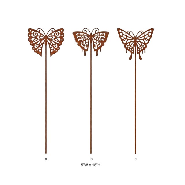 Rust Cutout Metal Butterfly Plant Pick Stake