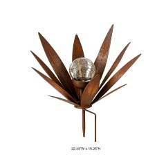 Rust Metal Agave Solar Glass Globe Garden Stake