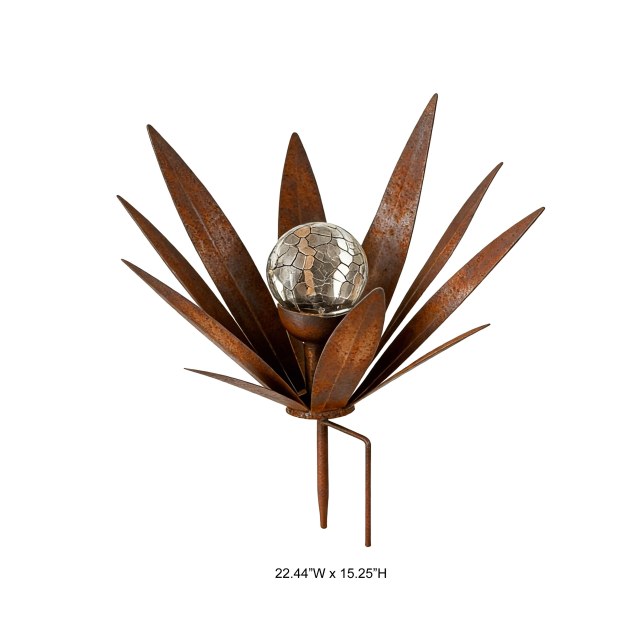 Rust Metal Agave Solar Glass Globe Garden Stake