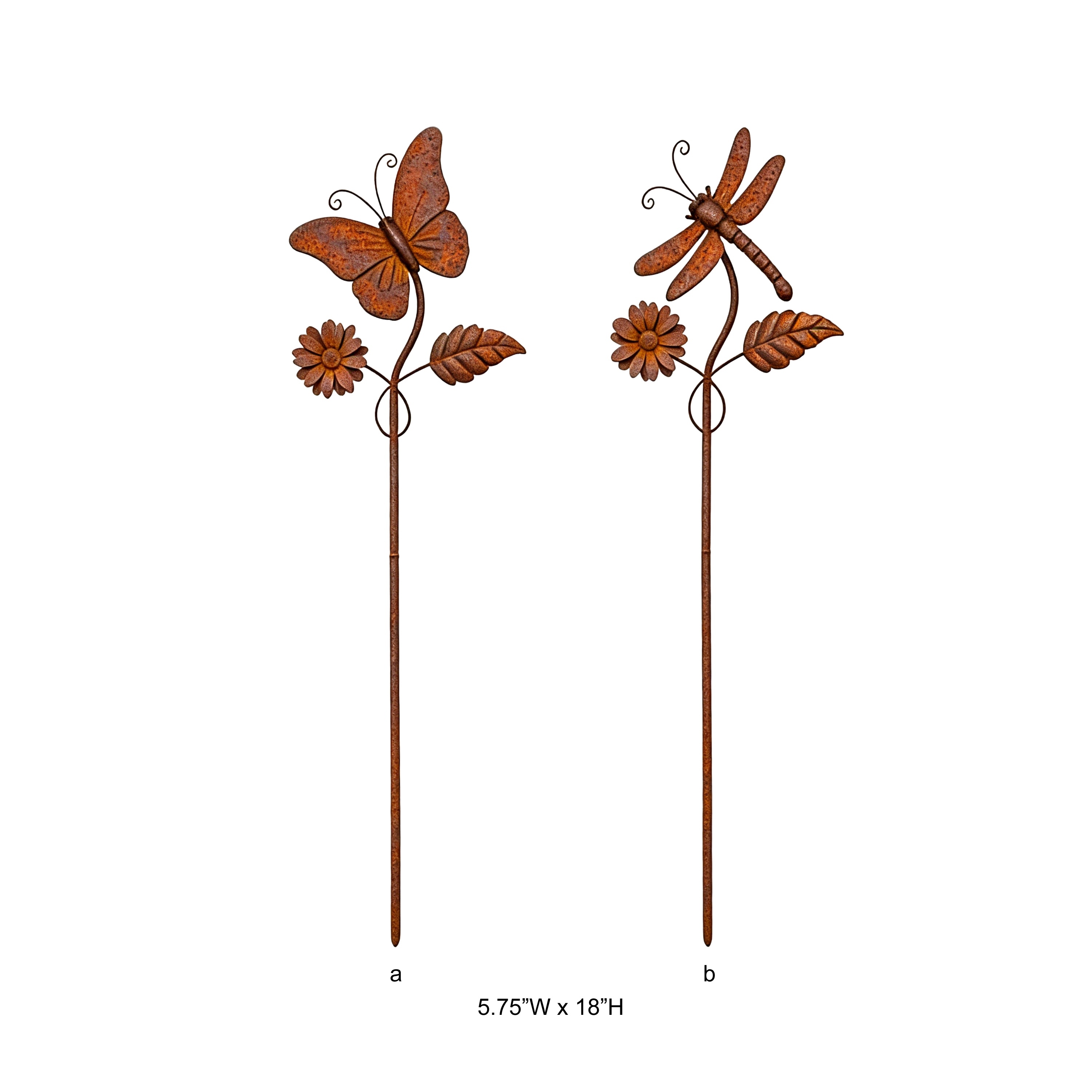 Rust Metal Butterfly Dragonfly Flower Garden Stake