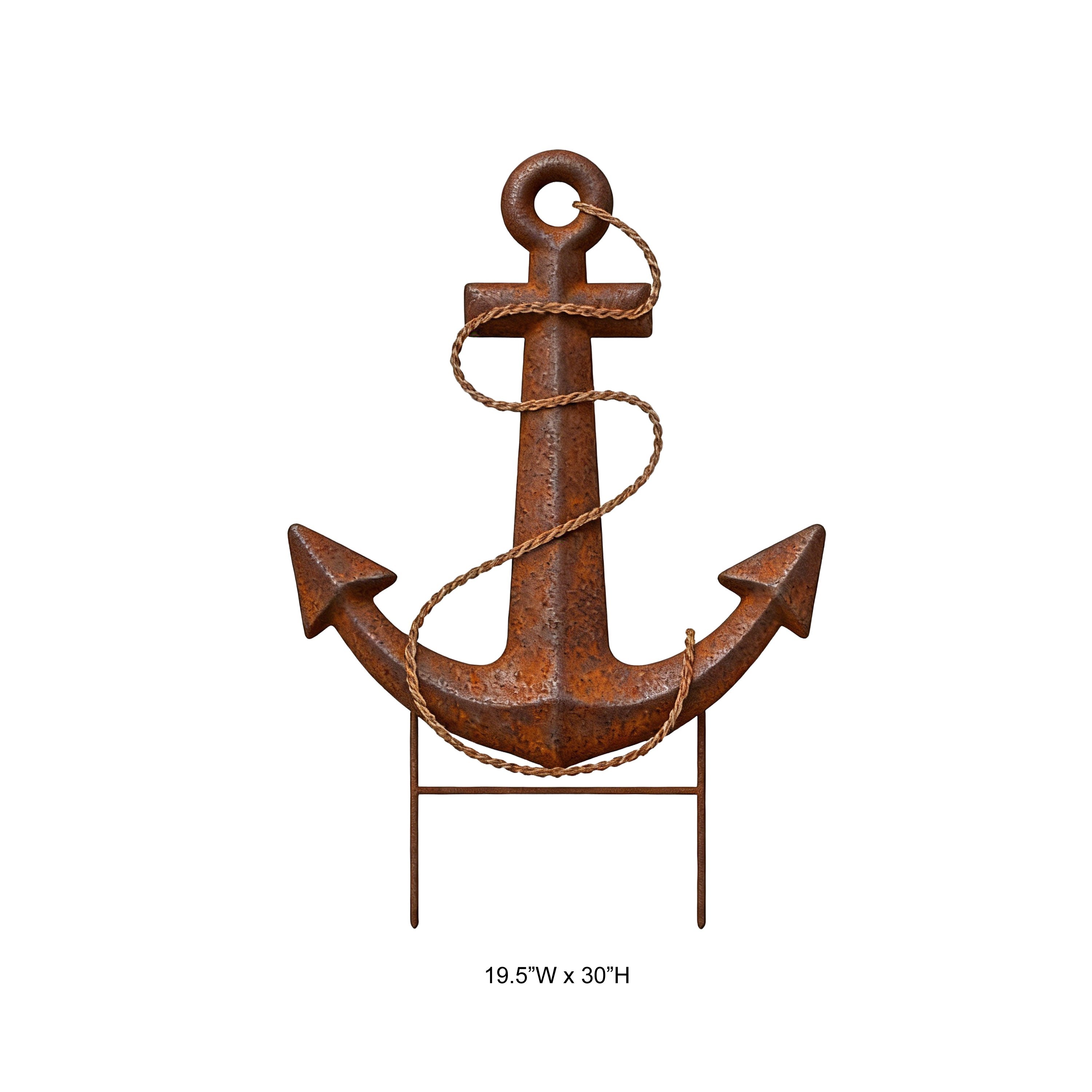 Rustic Metal Anchor Garden Stake with Rope