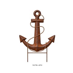 Rustic Metal Anchor Garden Stake with Rope