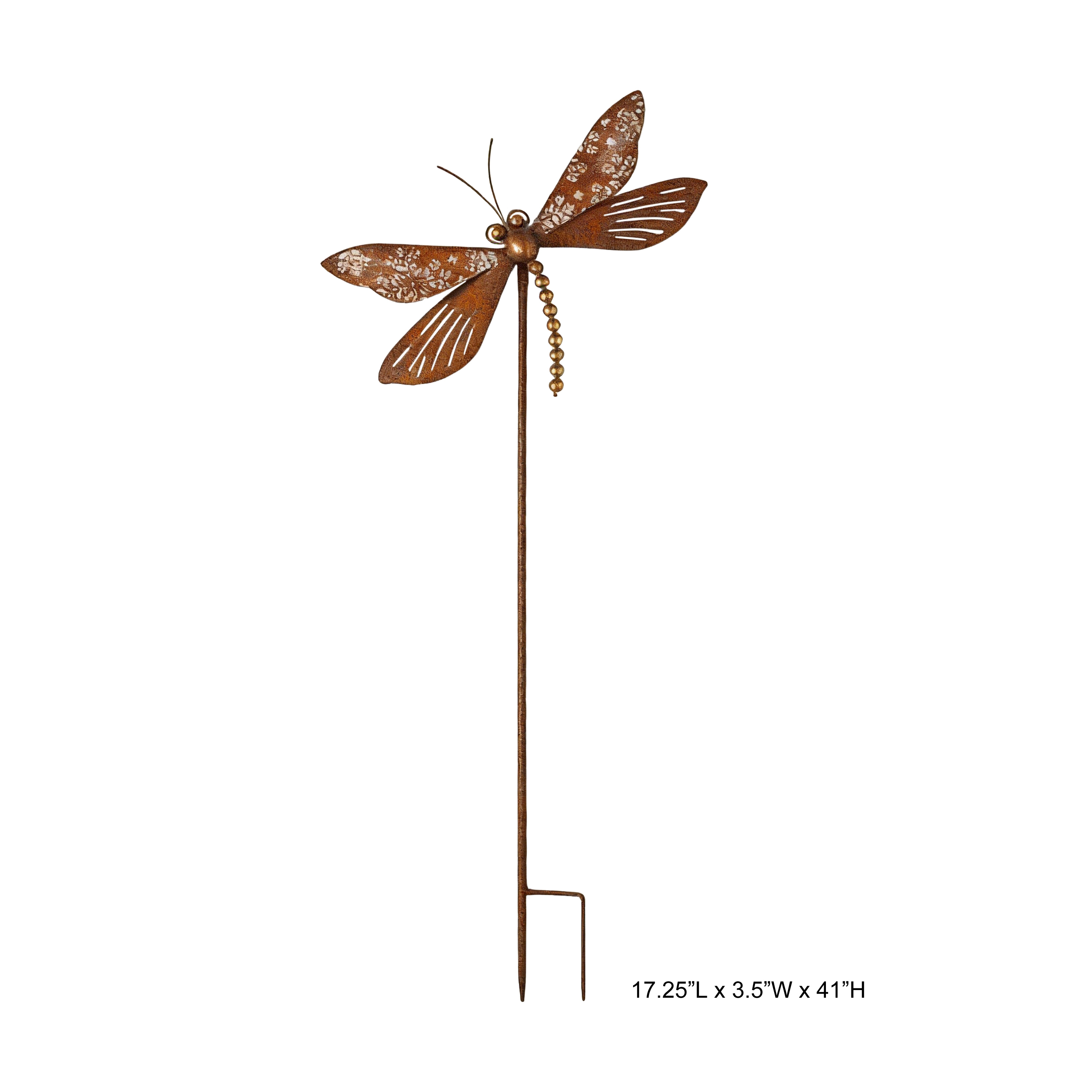Rustic Beaded Dragonfly Metal Garden Stake