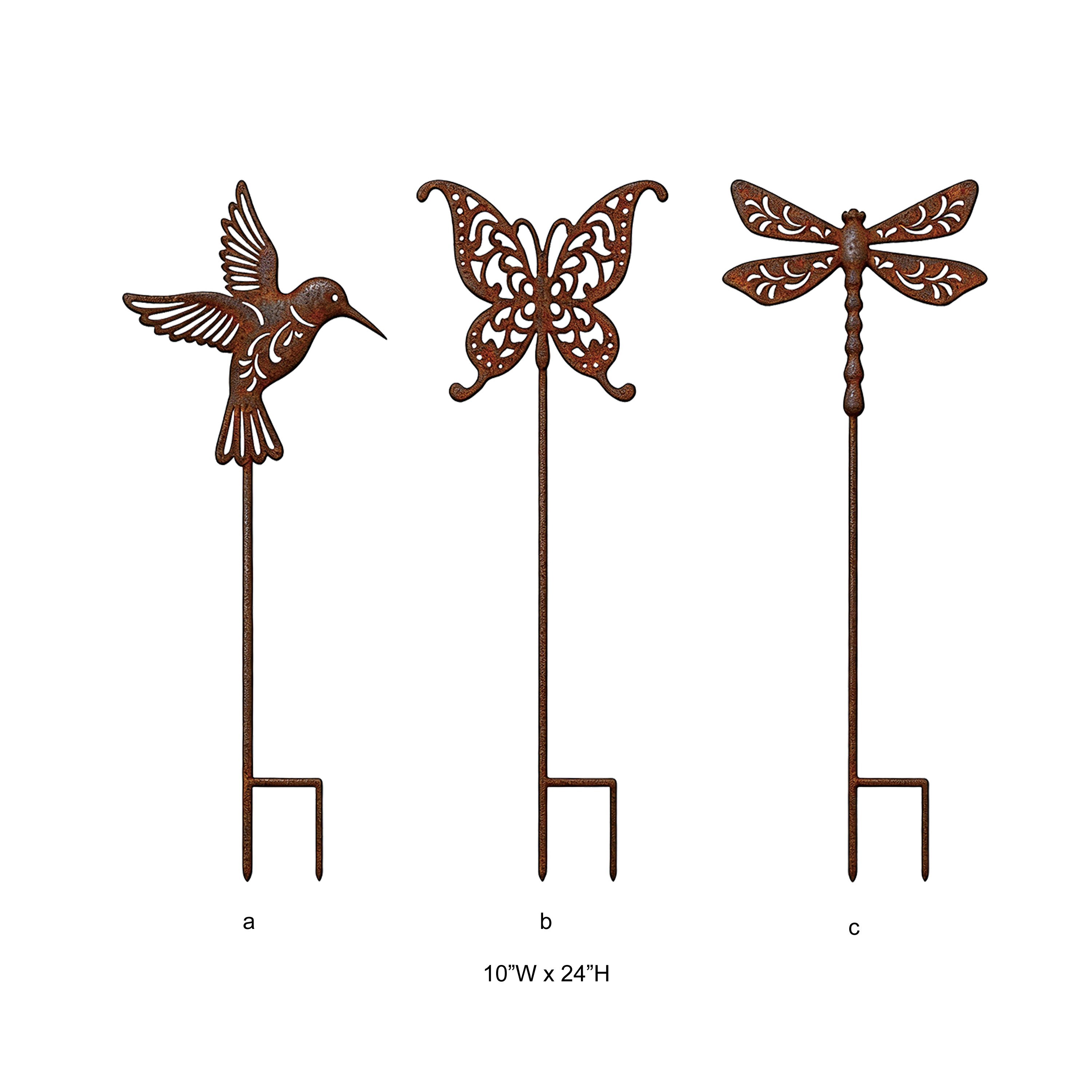 Rust Cutout Hummingbird Butterfly Dragonfly Metal Garden Stake