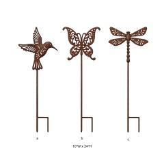 Rust Cutout Hummingbird Butterfly Dragonfly Metal Garden Stake