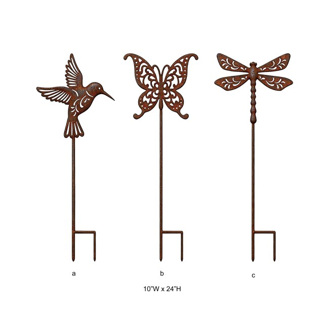 Rust Cutout Hummingbird Butterfly Dragonfly Metal Garden Stake