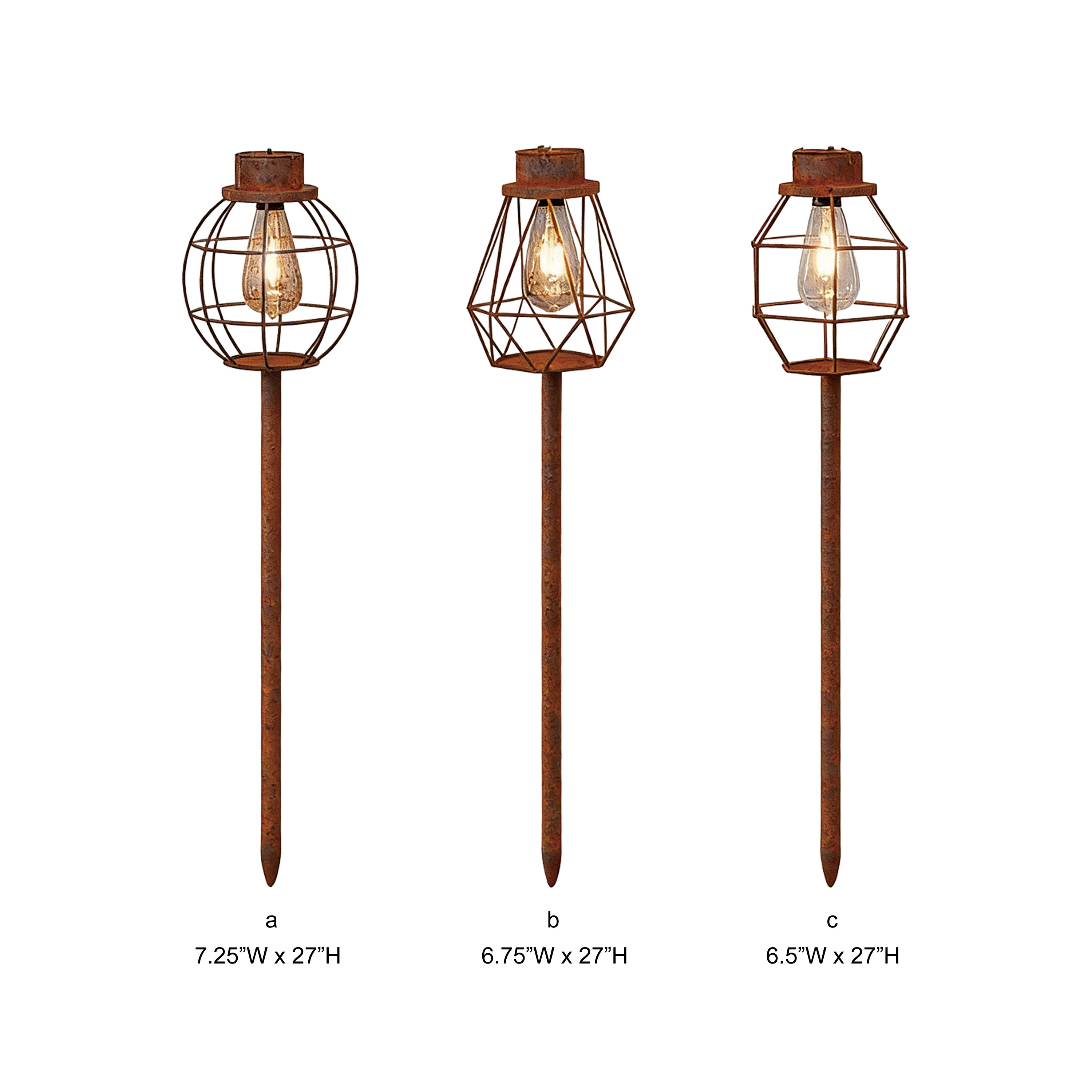 Rustic Wire Cage Solar Bulb Garden Stake Light