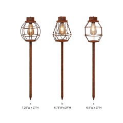 Rustic Wire Cage Solar Bulb Garden Stake Light